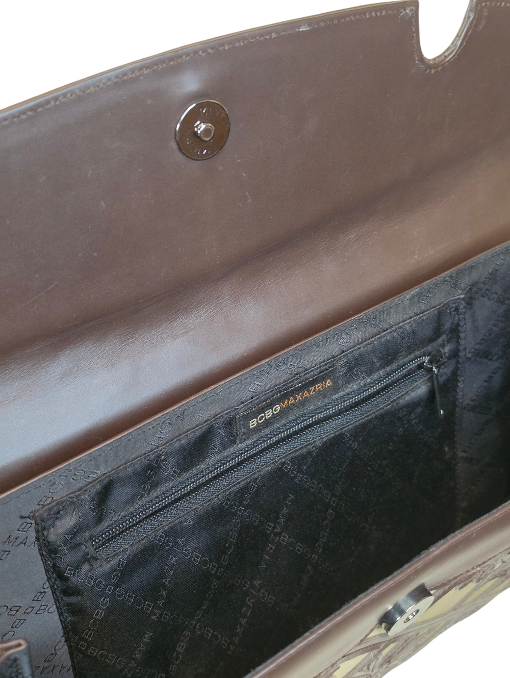 BCBGMAXAZRIA Vintage Floral Cutout Leather Canvas Satchel - Picture 5 of 6